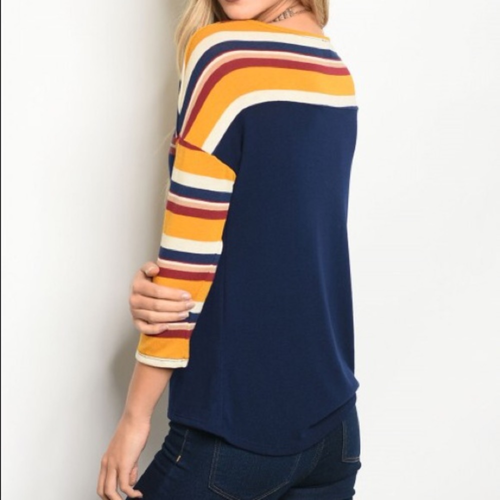 7 items for $25 Navy Mustard Stripes Top - Picture 3 of 3